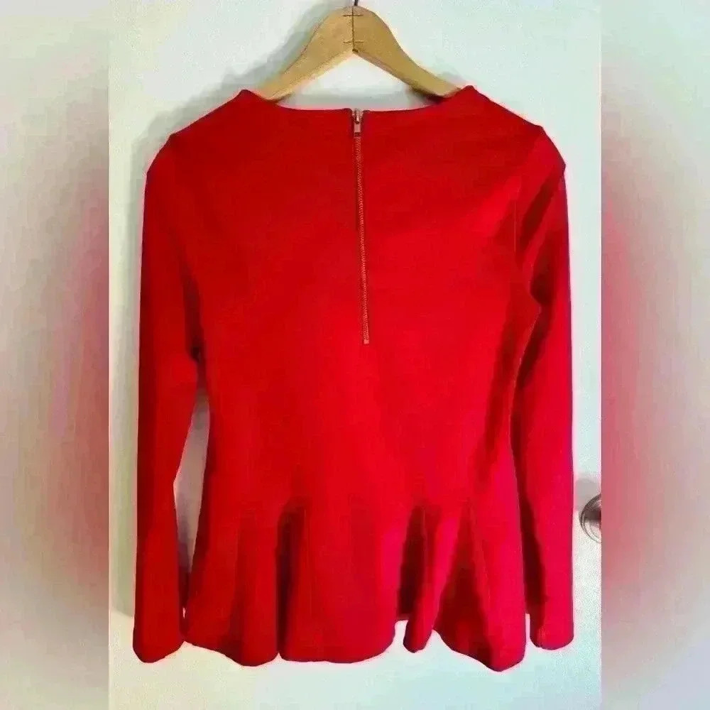Catherine Malandrino Red Zip Back Top Shirt Blouse Unique Size Small - Picture 5 of 13